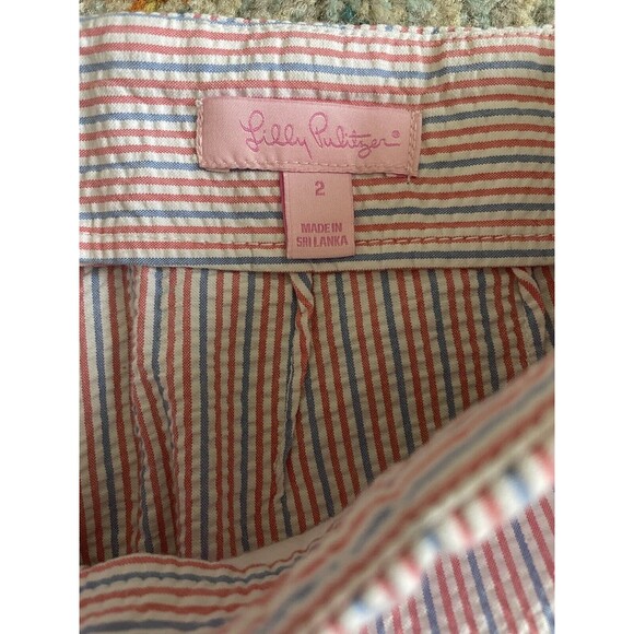 Lilly Pulitzer Women's Size 2 Buttercup Blue/Pink Seersucker Shorts Scallop Hem‎ - Picture 2 of 6